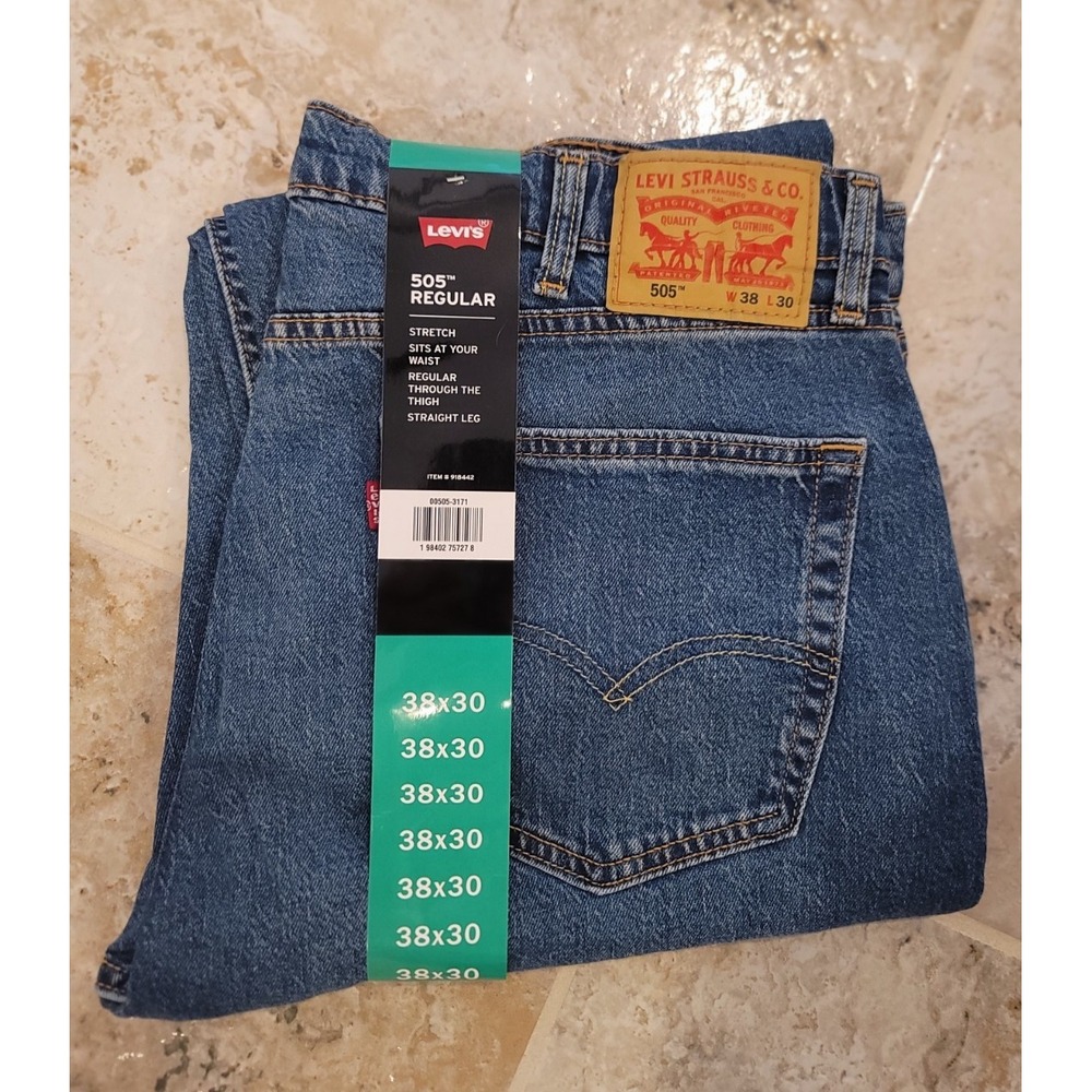 Levis 505 Regular Stretch straight leg 38x30 NEW With Tags